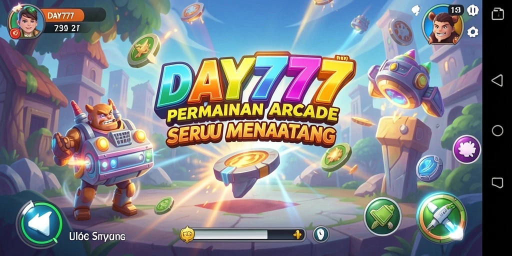 Screenshot utama DAY777 menampilkan gameplay arcade yang mendebarkan.