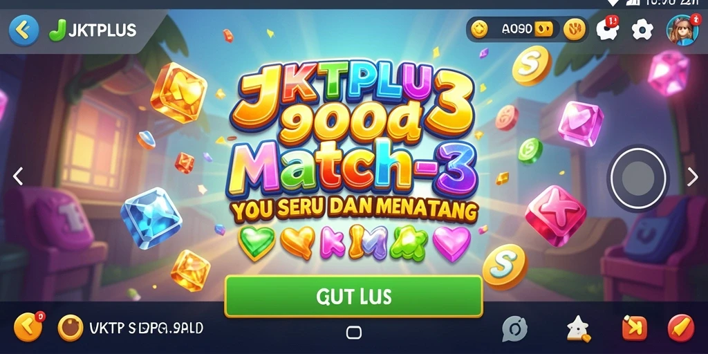 Screenshot utama JKTPLUS menampilkan aksi gameplay Match-3 yang seru.