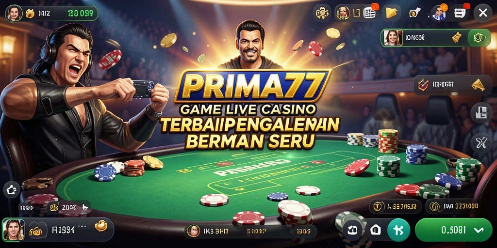 Tampilan luar biasa PRIMA77 menunjukkan dealer langsung dan permainan kasino.