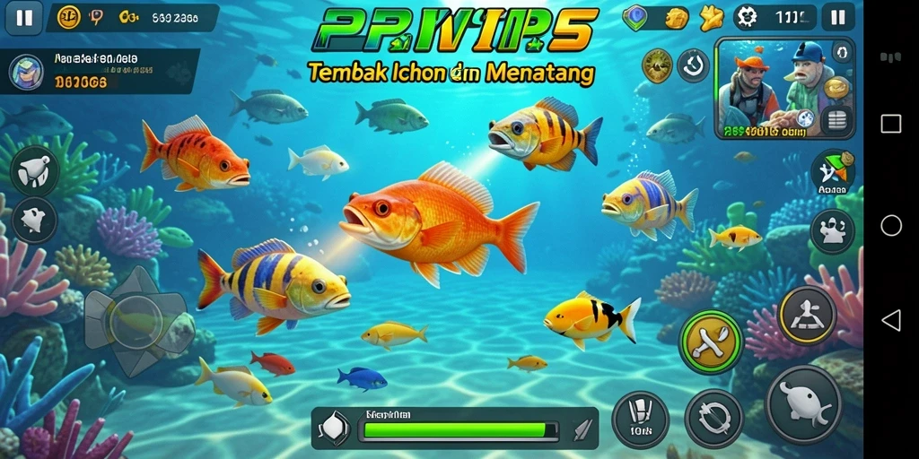 Gameplay seru RPVIP5 dengan berbagai ikan untuk ditangkap.