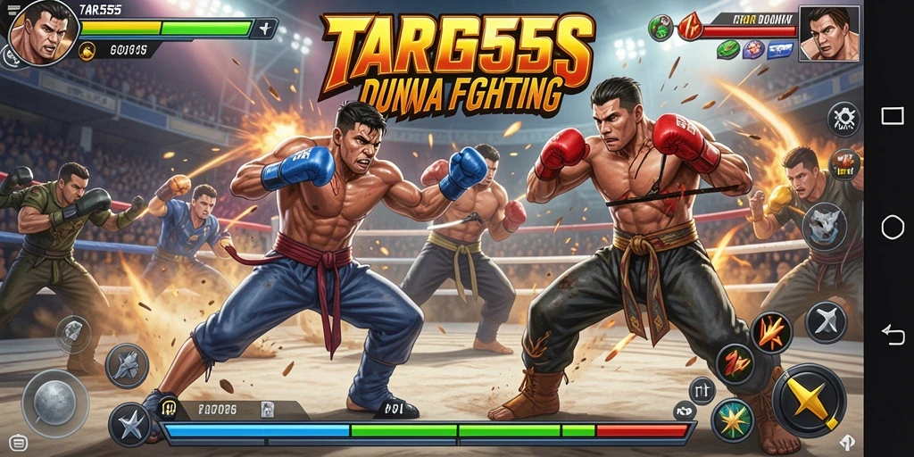Tangkapan layar TAR555 menampilkan pertarungan epik antar karakter dengan efek visual yang memukau.