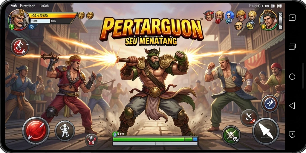 Tampilan gameplay V98 yang penuh aksi di arena pertarungan.